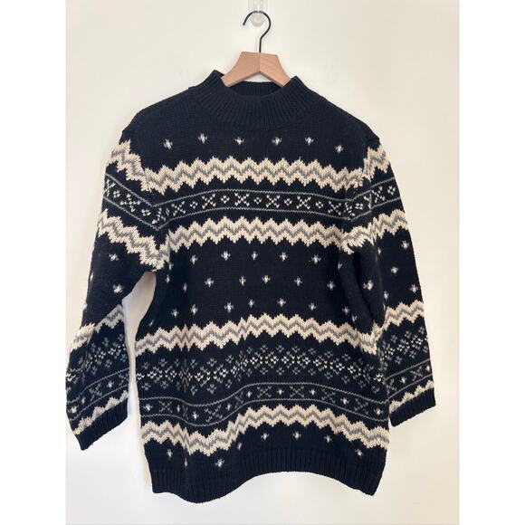Vintage Liz Claiborne Fair Isle Oversized Wool Sweater Petite M - Picture 1 of 7